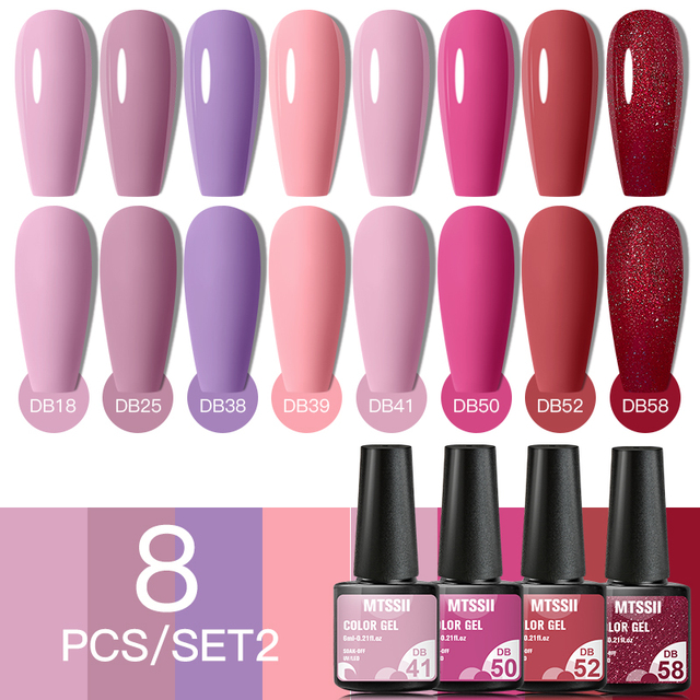 8pcs/set Nail Gel Polish Nail Color Glitter Sequins Matte Effect Long Lasting Base Top Coat Nail Art Design Hybrid Gel