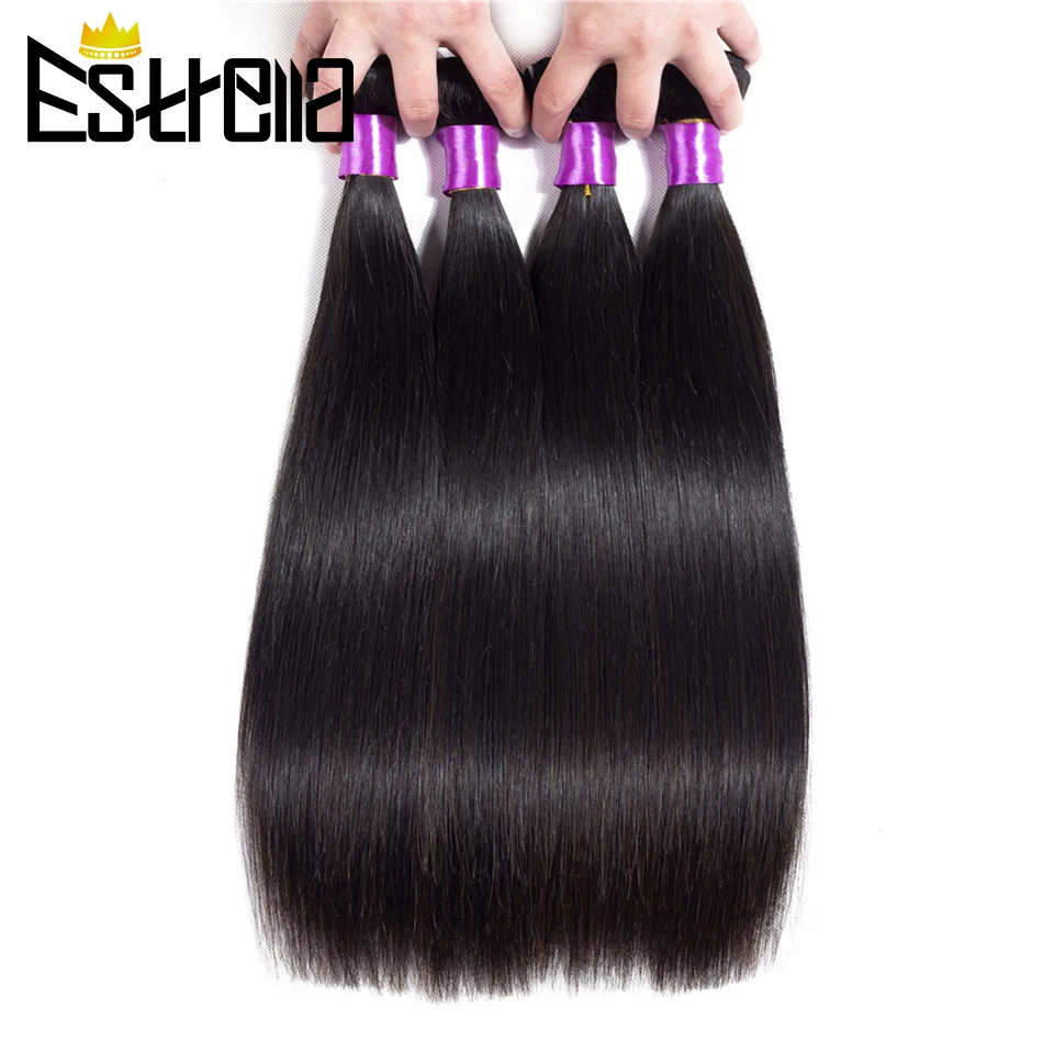 

ESTRELLA Human Hair Bundles Straight Human Hair Weaves Malaysia 1/3/4 Bundles Deals Remy Natural Color 8"-28" Hair Extensions