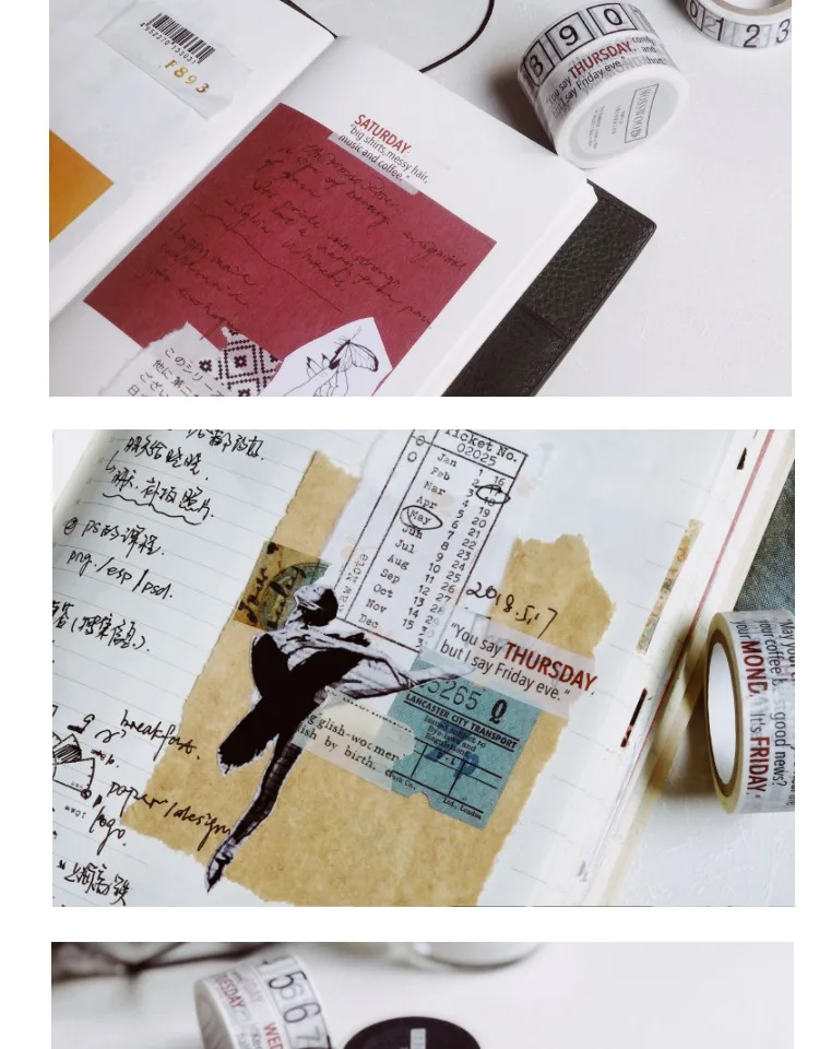 WOKO 2rolls/set Vintage Daily Weekly Sticker Retro Black White Number Week Decoration Washi Tape DIY Scrapbooking Masking Tape