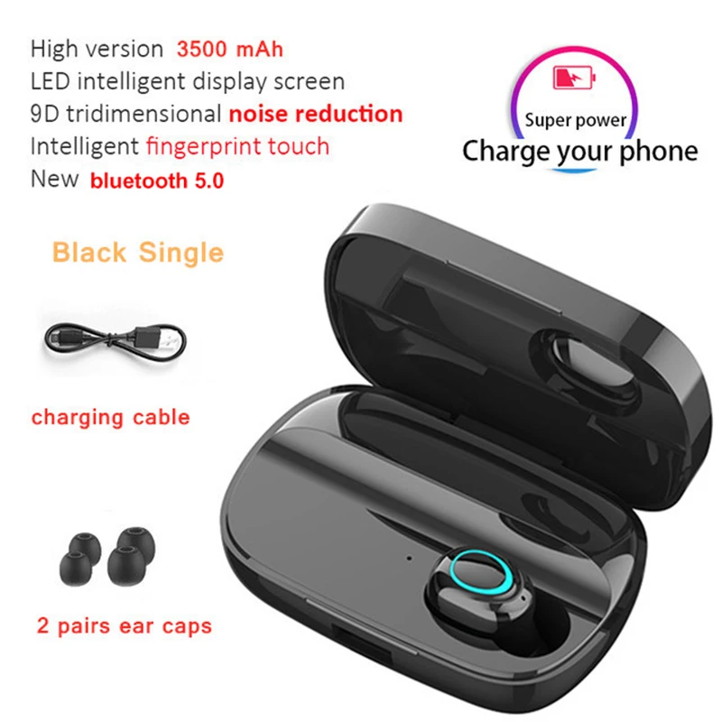LEORY, беспроводные bluetooth 5,0 наушники, мини TWS 9D, стерео, HD, вызов, наушники, Smart Touch, светодиодный, для спорта, портативная гарнитура с микрофоном - Цвет: Black Single