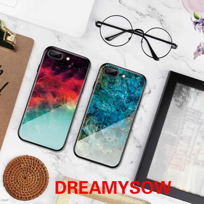 

Tempered Glass Case For iPhone 8 7 Plus 6 6s Plus Cover Gradient Colorful Starry Sky Design Funda For iPhone XS Max XR X Cases