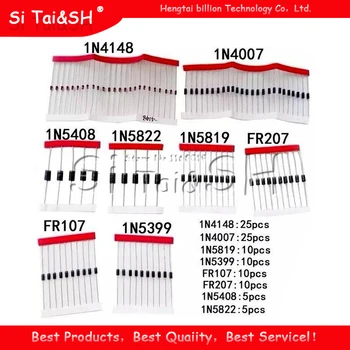 

8values=100pcs 1N5399 1N5408 1N4148 1N4007 1N5819 1N5822 FR107 FR207 Switching Diode component kit the quantity check details