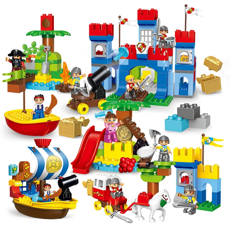 

Castle War Pirate Story Set Big Building Blocks DIY Assemble Educational Toys For Children Compatible With Duplo Bricks Boy Gift