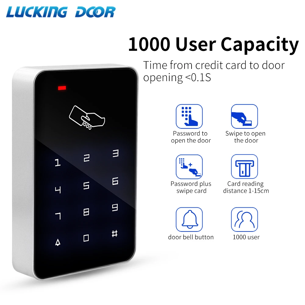 Door Home Access Control Reader Touch Keypad Backlit Key 10 pcs RFID Cards Kit