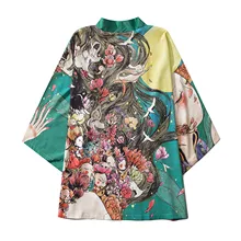 Quimono cardigan camisa blusa masculina verão primavera casual solto frente aberta 3/4 manga estilo japonês impressão cobrir cardigan