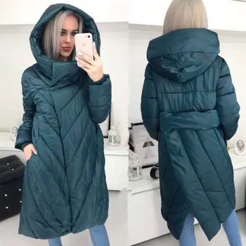 

2019 new Russian style loose hooded mid long Cotton padded jacket slim tails warm winter coat women clothes parka