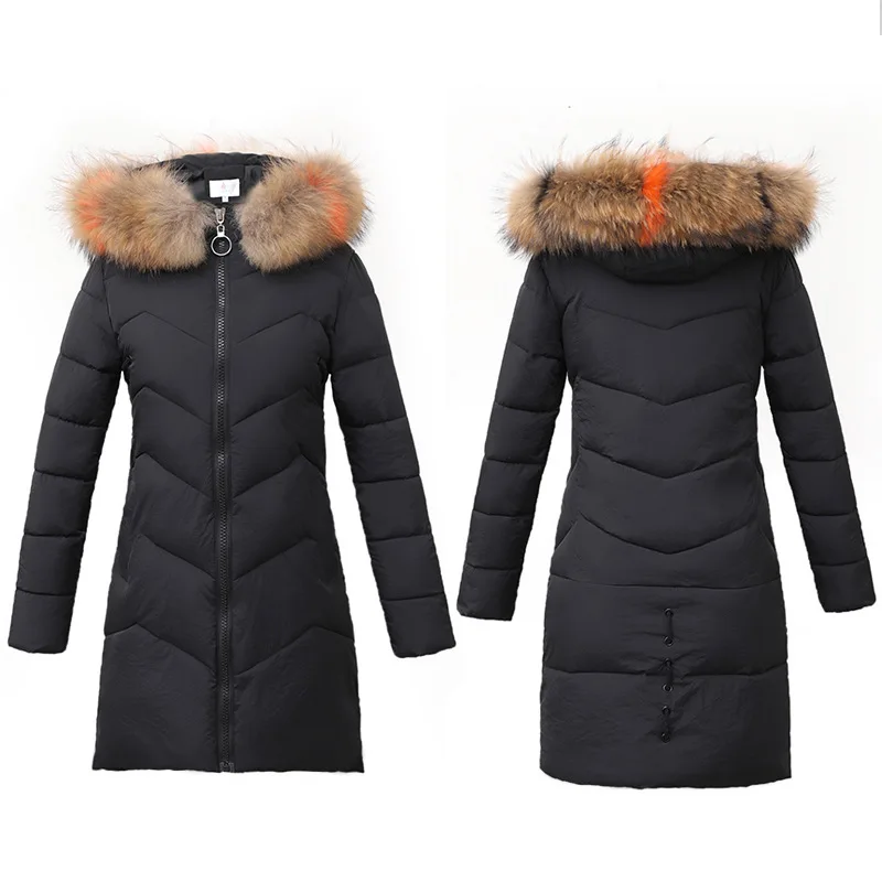 

2018 Winter Cotton-padded Clothes Women's Thick Slim Fit down Feather New Style Large Fur Collar Medium-length Polyester Fiber W