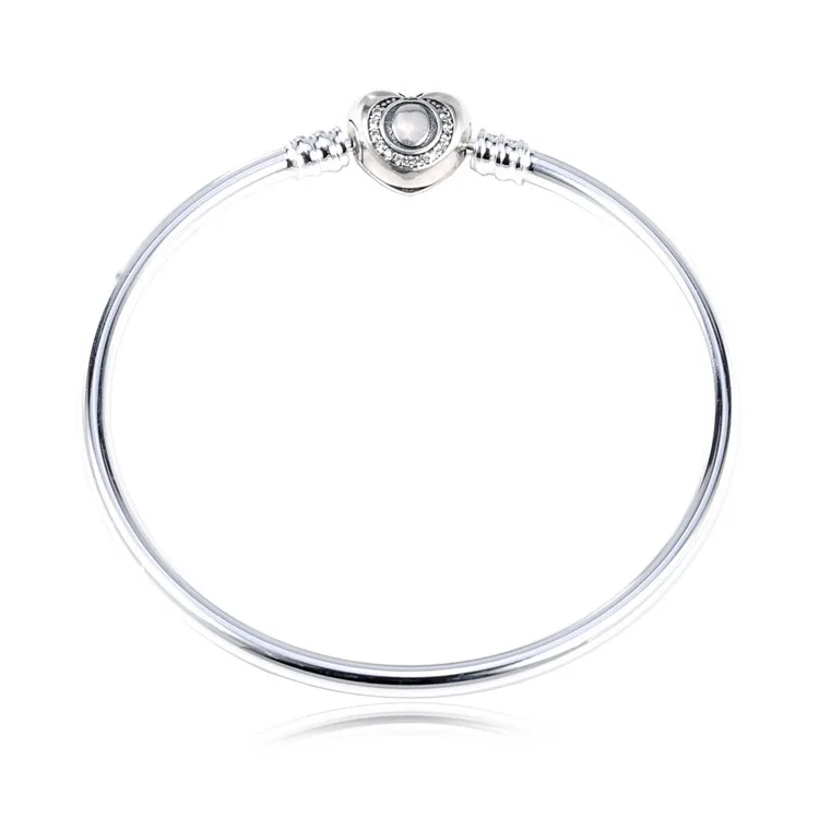 Подлинный 925 пробы серебряный браслет, сердце, цепочка-змейка с кристаллами, браслет, подходит для женщин, бусина, шарм, сделай сам, модное ювелирное изделие