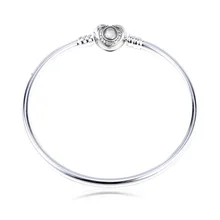 Подлинный 925 пробы серебряный браслет, сердце, цепочка-змейка с кристаллами, браслет, подходит для женщин, бусина, шарм, сделай сам, модное ювелирное изделие