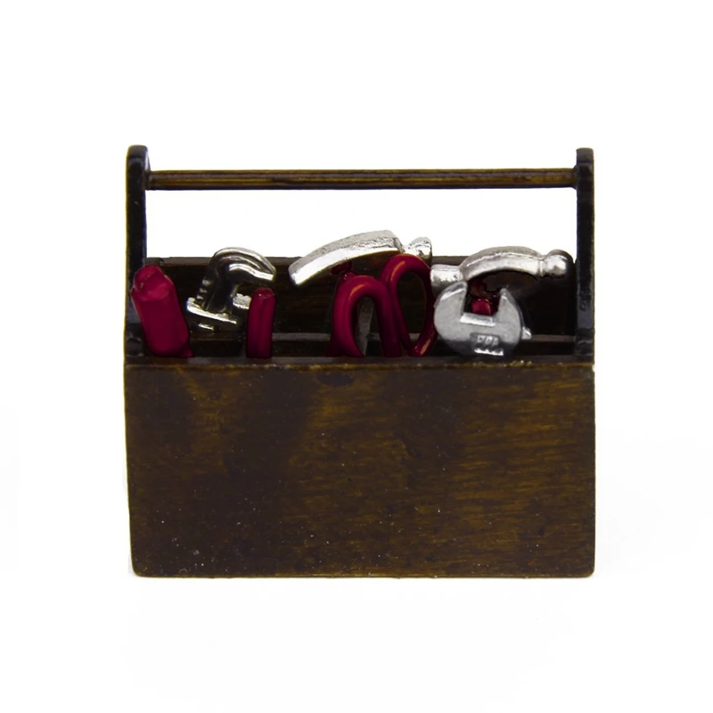 1/12 миниатюрная деревянная коробка для кукольного домика с металлическим набором инструментов