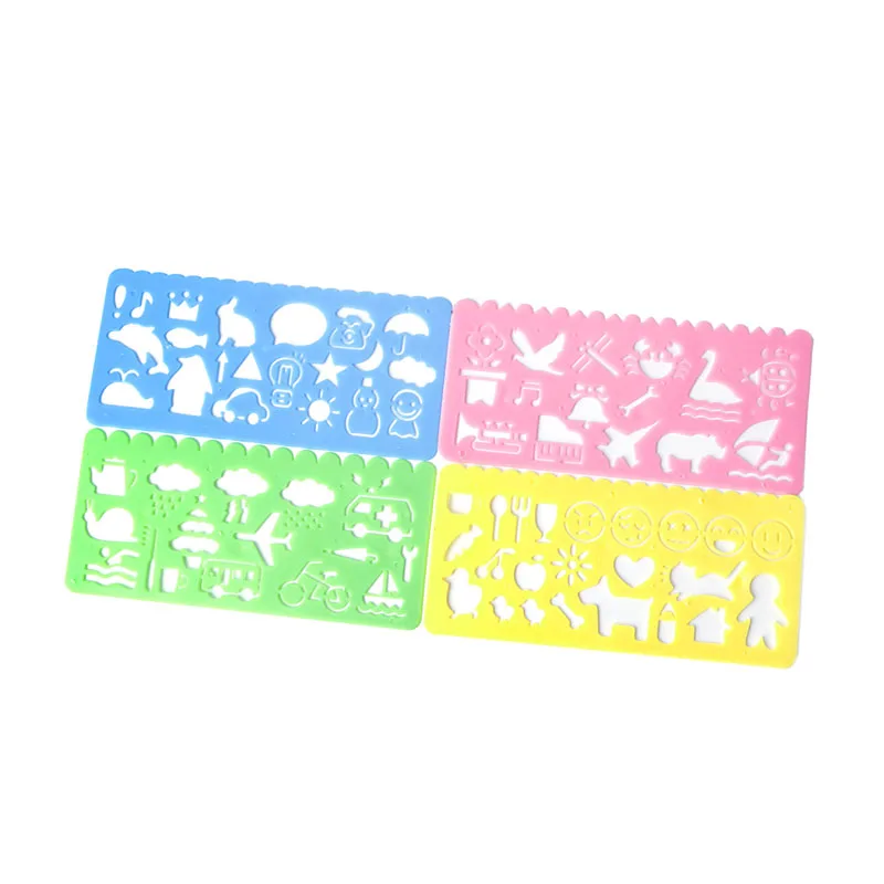 

4x Plastic Animals Vehicles Instruments Stencil Set For Kids Gift Art Painting