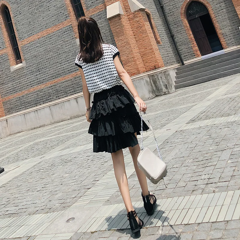 

[Dowisi] 2018 New Style Sweet Sleeveless Sweater High-waisted Tutu Suit Dress Summer F5120