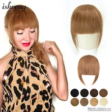 Isheeny Natural Human Hair Blunt Cut Bangs 3 Clips In Black Fringe Hair Piece 3D Blonde Bang 8