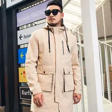 Vodof мужской длинный плащ куртка полиэстер черный плащ s мужские Весенние куртки и пальто куртки для мужчин большой размер