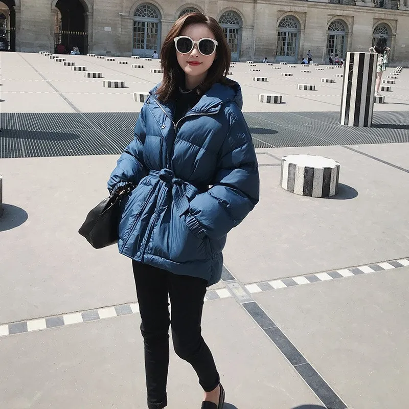 

Plus Size Elegant Tight Waist Irregular Hooded Parkas Women Down Cotton Overcoat Long Coat Jacket Thick Outwear