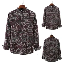 Осенняя мужская хлопковая рубашка с длинным рукавом и цветочным принтом, Мужская свободная льняная рубашка с имитацией