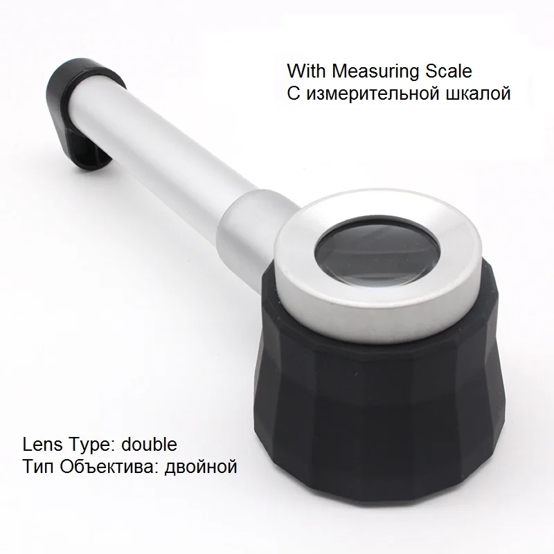 10X Handheld Magnifier LED Illuminated Magnifying Glass Magnifier with Measuring Scale Double Lens for Check Circuit Board Stamp