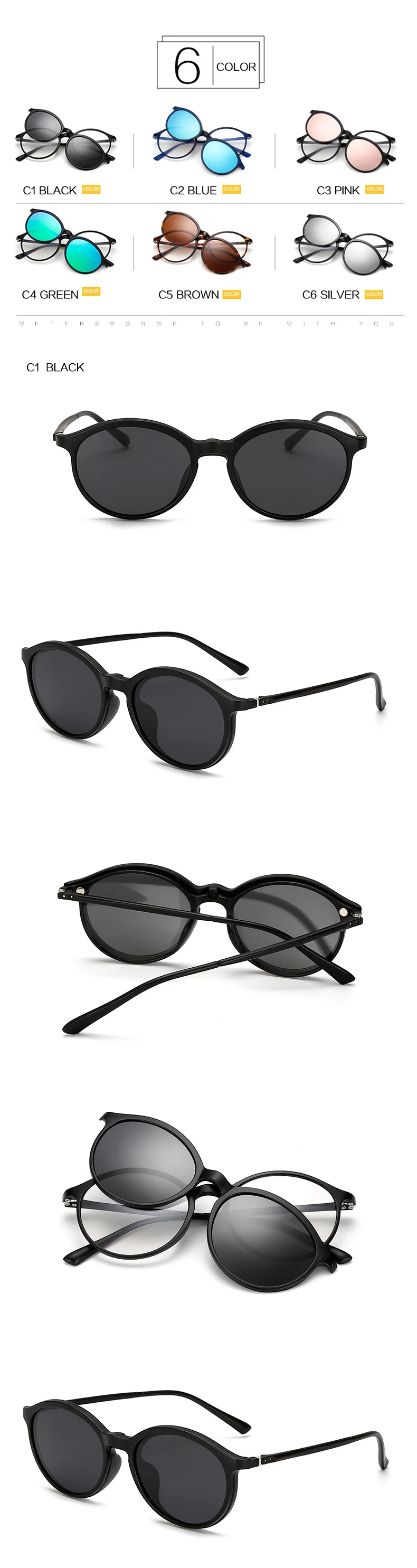 YOOSKE круглые поляризованные солнцезащитные очки для мужчин и женщин с магнитным зажимом TR90 оптические оправы для очков