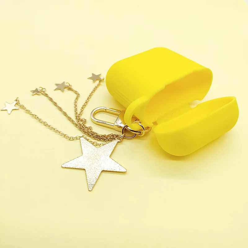 Luxury Cute Sliver Pentagram Metal Keychain Wireless Earphone Silicone Case For Airpods 1 2 Accessories Headphones Protect Cover