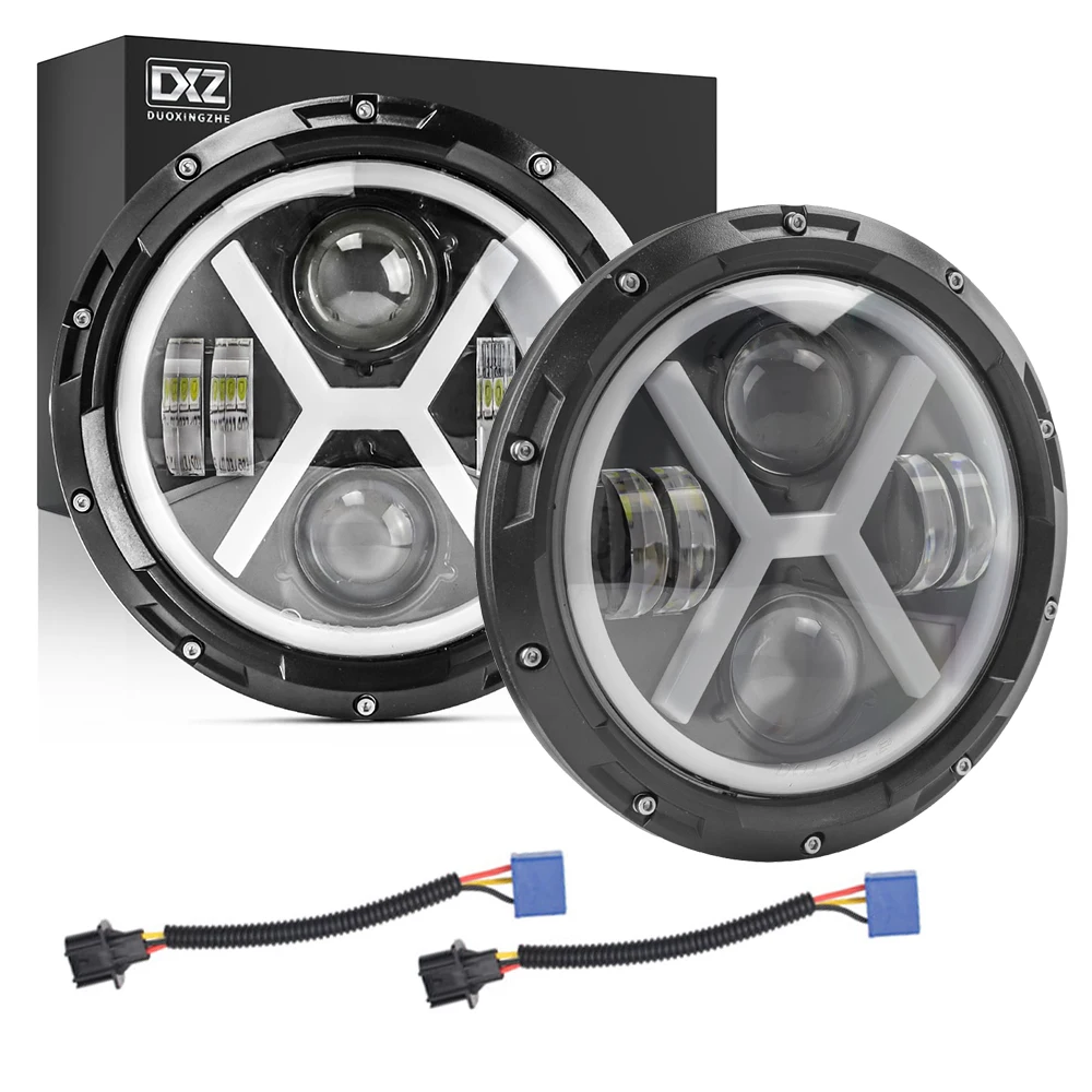 

DXZ 2pcs 7Inch H4 HeadLight Hi-Lo Beam X 12V 24V Car LED Running Lamp Angel Eyes For Jeep Wrangler Lada 4x4 Niva OffRoad Hummer