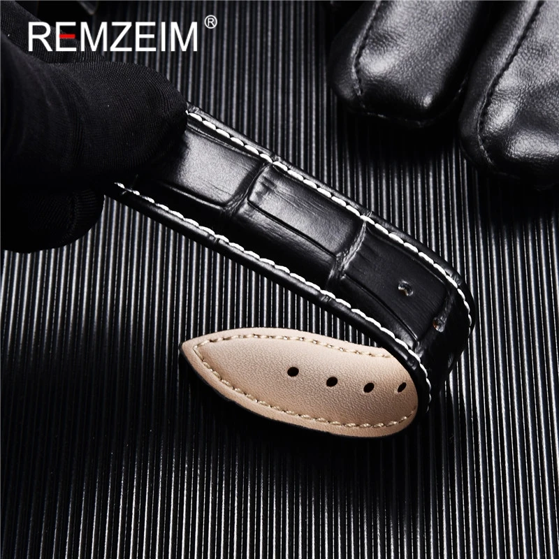 Embossed Genuine Leather Strap with Automatic Butterfly Buckle - Business Watchband