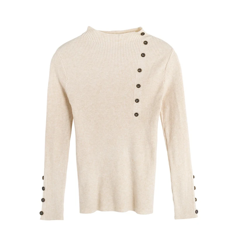 

2019 New Hot Autumn&Winter Knitted Sweaters Slim Long Sleeve Tops O-Neck Buttons Solid Color Sweaters
