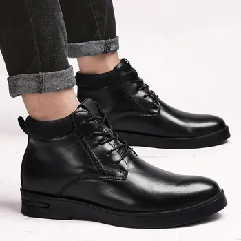 

Men Casual Shoes Breathable Black High Top Winter Autumn Leather Shoes Fashion Black Men's Flat Business Leather shoes *6630