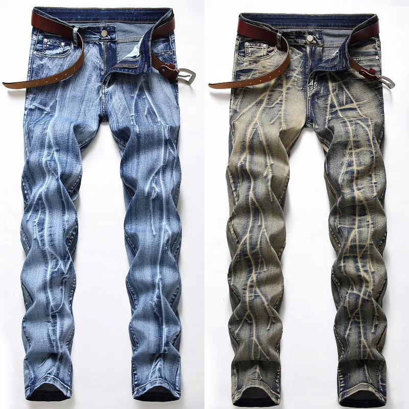 

Men’s New Style White Washed Slim-fit Denim Pants,Fashion Classic Stretch Casual Blue Jeans,Youth Cool Must;