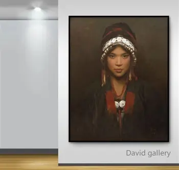 

Famous artist Zhang Li realistic artworks Minority Aini girl by hand made on canvas oil painting modern are for home decoration