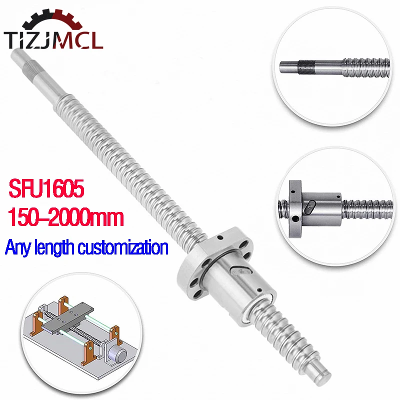 

SFU1605 Ballscrew C7 Flange Single Ballnut RM1605 Rolled Ball Screw End Machined CNC 200mm 300 350 500 600 1000 1200 1500 2000mm
