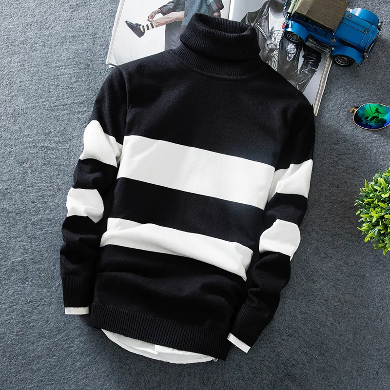 Jersey de Cachemira para hombre, suéter fino de cuello alto a la moda, suéter informal holgado de punto cálido para hombre 2019