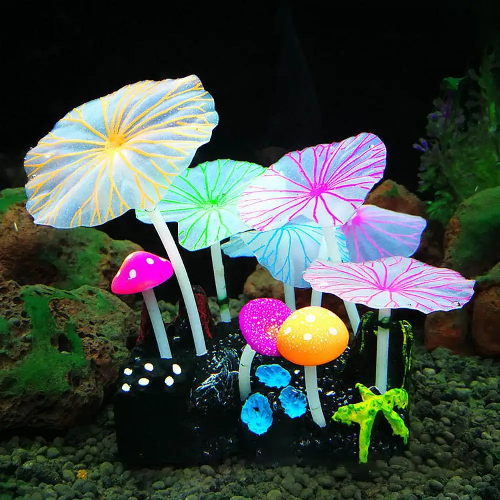 Silicone Simulated Plant Fluorescent Aquarium Decoration with Sucker