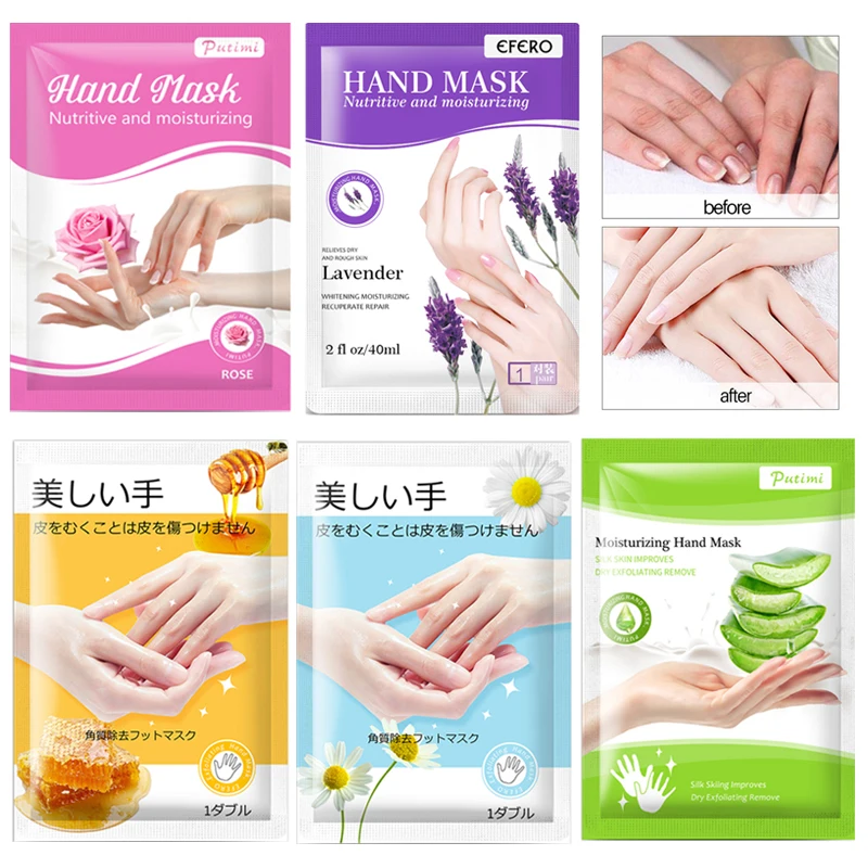 

5Packs Moisturizing Whitening Hand Mask Rose/Lavender/ Camomile Hand Patch Hand Masks Spa Gloves Exfoliating Hand Skin Care