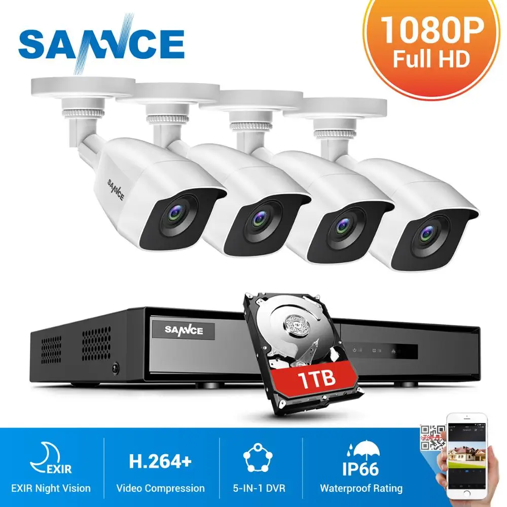 SANNCE 8 канальная система видеонаблюдения HD 1080N AHD DVR 4 шт. 1080P ИК наружная канальный