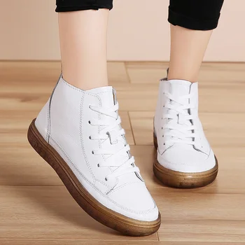 

Leather Women's Sports Ankle Boots For Women Mixed Colors Solid Shoes Woman Soft Bottom Boots Women Sneakers