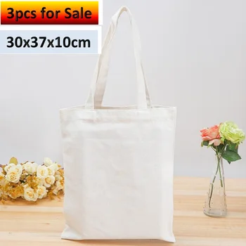 

New Reusable Shopping Bag 3pcs For Sale 30x37x10cm Large Folding Tote Unisex Blank DIY Original Design Eco Bag Canvas Tote Bag