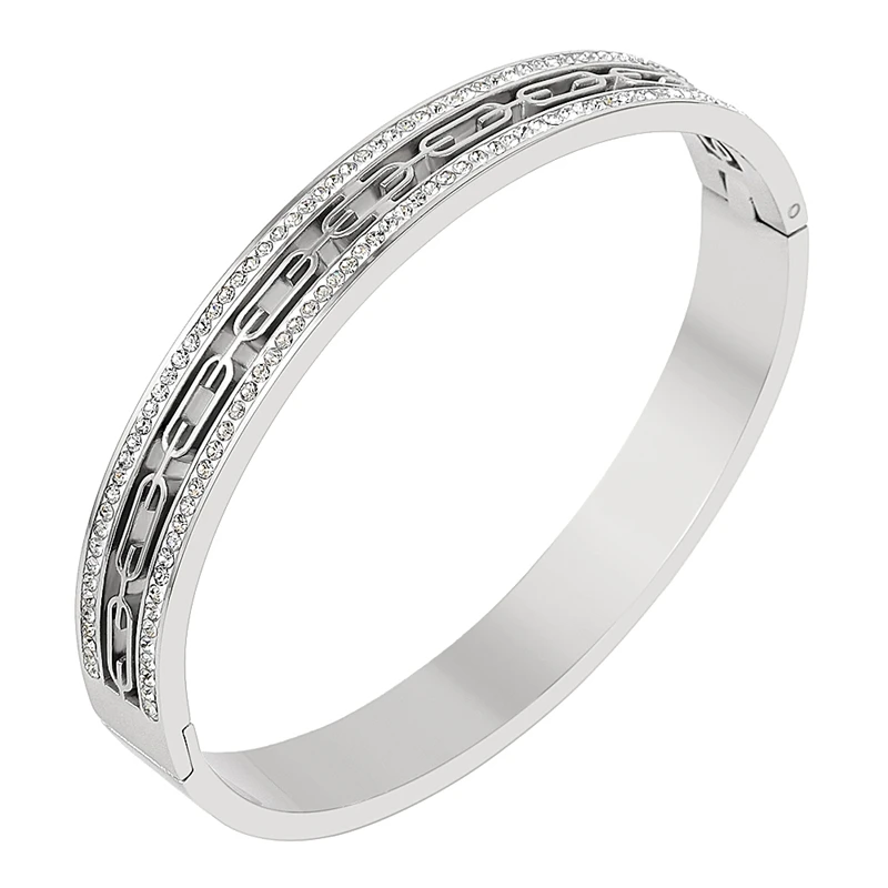 Trend Wedding Party Charm Bracelet Jewelry Pulsera Vintage Stainless Steel Square Open Cuff Crystal Zircon Bangles for Men Women bangle bracelet zirconia bangle