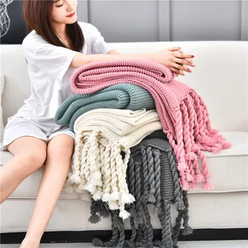 

Air Conditioning Travel Knitted Tassel Blanket for Bed Sofa Cover Home Textile Anti-Pilling Portable Throw Blanket 130*170cm