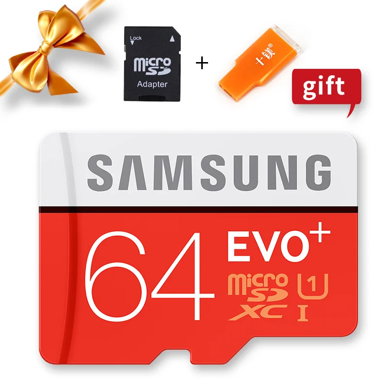 SAMSUNG Microsd карта 256 г 128 ГБ 64 ГБ 32 ГБ 16 ГБ 8 ГБ 100 МБ/с. Class10 U3 U1 SDXC Класс EVO+ карта памяти Micro SD карты TF флэш-карты - Емкость: 64GB  Gift