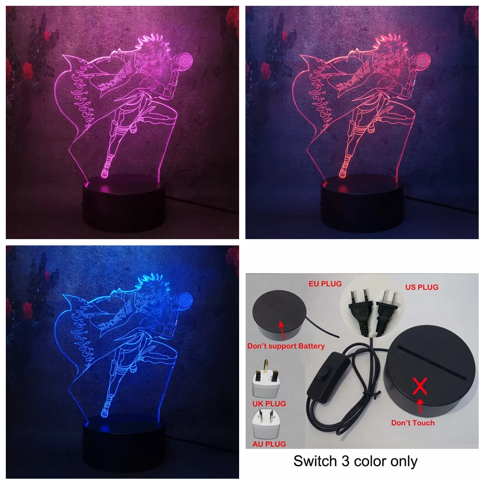 Switch 3 color only Рисунок из мультфильма; креативное комиксов рисунок светодиодный 3D стол Ночной светильник лампа Узумаки Наруто отец Uzumaki USB Plug ночники 7 цветов флэш-памяти - Испускаемый цвет: Switch 3 color only