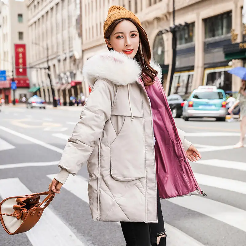 Apricot Parkas Зимняя куртка Женская одежда оверсайз с капюшоном теплое плотное пуховое хлопковое пальто женские стеганые карманы черные зимние женские пальто Q2035 - Цвет: Apricot Parkas