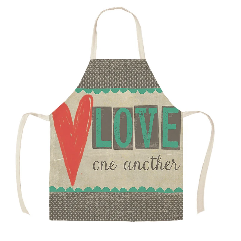 Home Cleaning Tools Cooking Apron Cartoon Happy Life Camper Love Printed Cotton Linen Women Sleeveless Kitchen Aprons WQ1500
