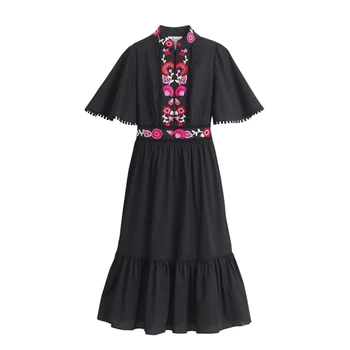 

New heavy embroidery cotton of tall waist full ed dress