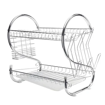 

2 Tiers Dish Drying Rack Holder Basket Plated Iron Home Washing Great Kitchen Sink Dish Drainer Drying Rack Organizer