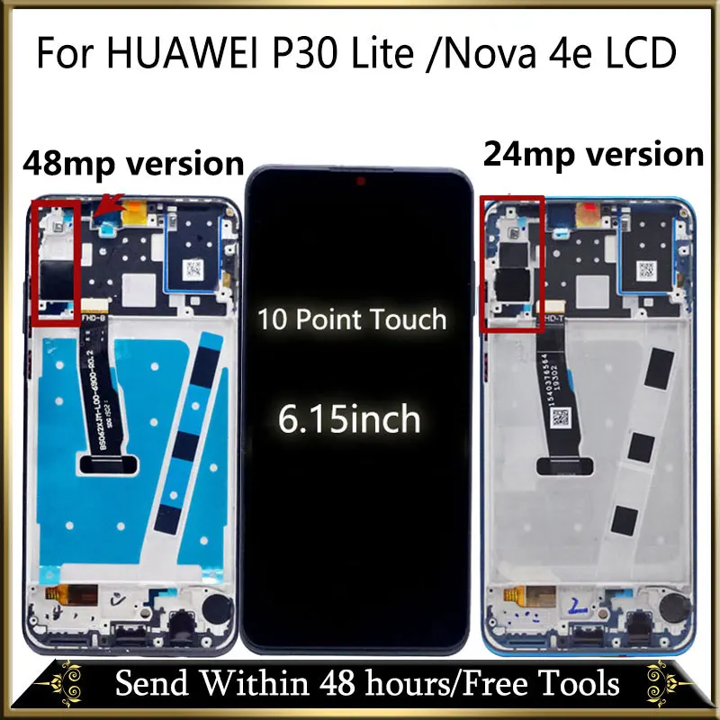 AAA Качество для HUAWEI P30 Lite ЖК экран с сенсорной панелью часть экрана сборка LCD NOVA 4E
