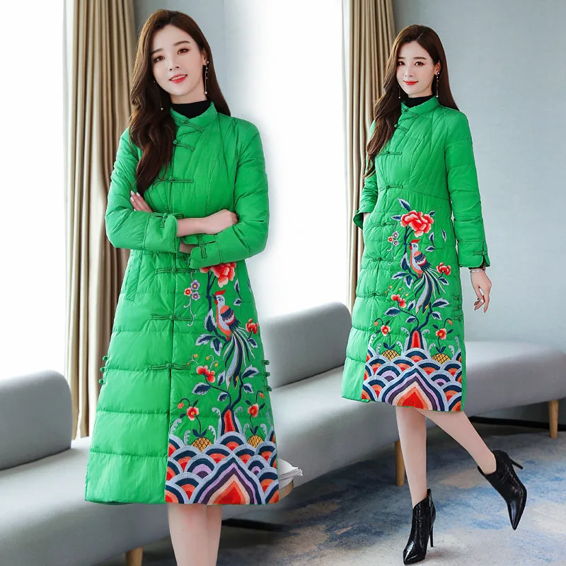 

2019 Winter New Style Small Stand Collar Embroidered Slim Fit Cotton-padded Clothes Fashion Retro National Wind down Jacket Cott