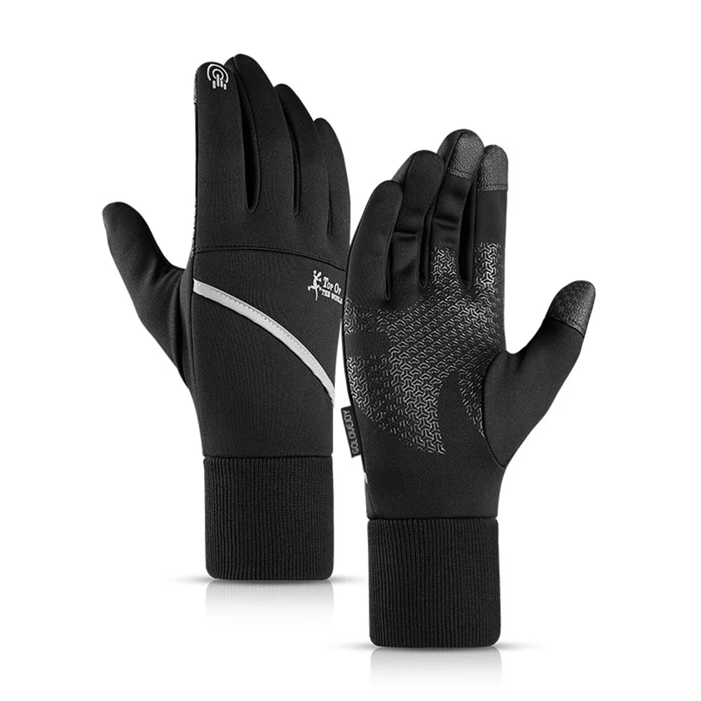 Зимние теплые мужские перчатки с сенсорным экраном, водонепроницаемые нескользящие перчатки для катания на лыжах, спортивные женские перчатки с отражающим карманом - Цвет: black