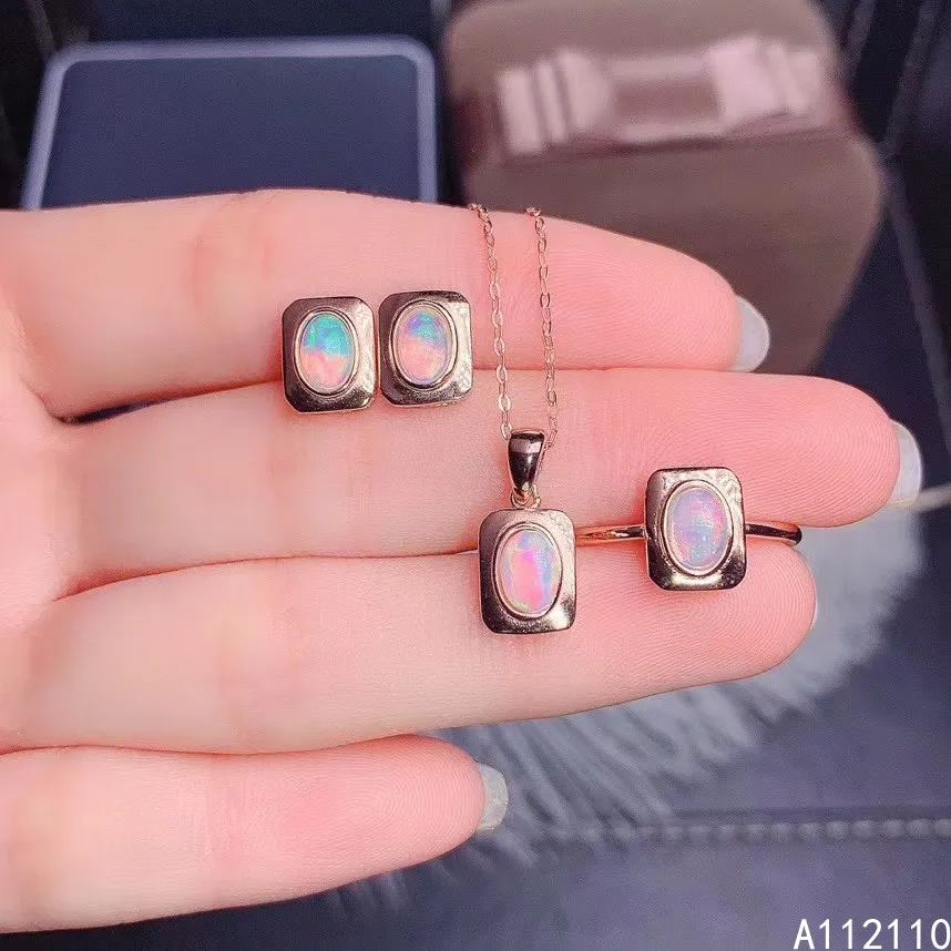 

Fine Jewelry 925 Pure Silver Inset With Natural Gem Women's Luxury Exquisite White Opal Pendant Ring Earring Set Support Detecti