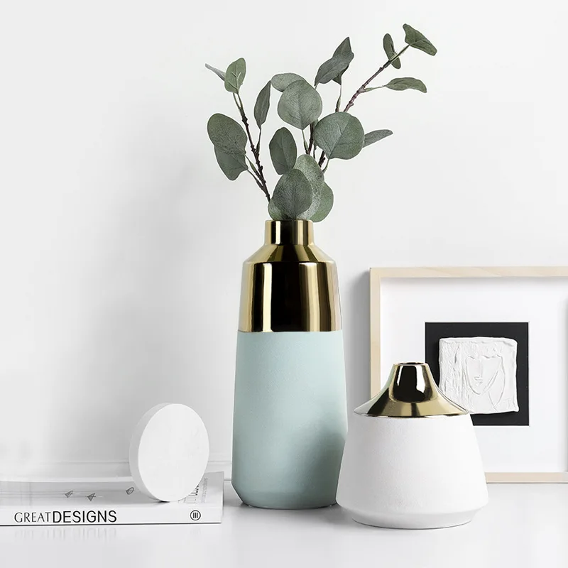 

Ceramic Vase Ornament European Coarse Sand Ceramic Vase Home Furnishing Soft Decoration Living Room Electroplate Flower Vases