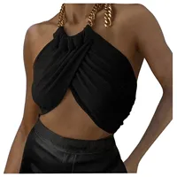 Sexy Top Cute Women's Camisole Metal Chain Halter Sling Wrap Chest Black Ladies Solid Small Vest Top Camisetas Mujer Manga Corta